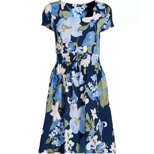 SOLD!!!  Land’s End Plus Size Cotton Modal Waist Dress Deep Sea Navy Lilies 2X